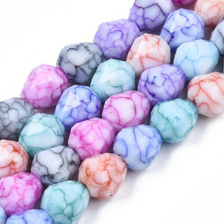 Opaque Baking Painted Crackle Glass Beads Strands, Imitation Stones, Faceted, Teardrop, Mixed Color, 10x10mm, Hole: 1.2mm.  Approx 15 Beads.