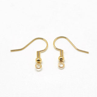 Brass Earring Hooks, Ear Wire, with Horizontal Loop, Real 18K Gold Plated, 18x18x3mm, Hole: 1.5mm, 20 Gauge, Pin: 0.8mm.  (Packed 10 ear wires/ 5 Pair)