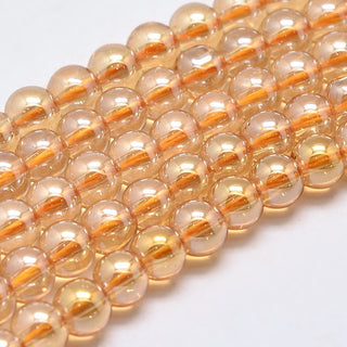 Electroplate Glass Round Bead Strands, Full Pearl Luster Plated, Grade AA, Soft Peachy Orange, 8mm, Hole: 1mm, about 53pcs/strand,15.7 inch