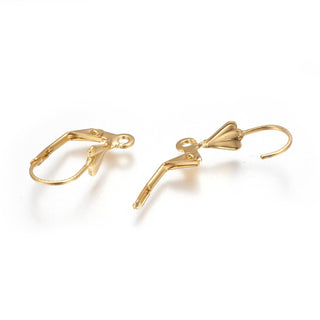 304 Stainless Steel Leverback Earrings Findings, with Loop, Real 18k Gold Plated, 19x6x12mm, Hole: 1.6mm.  (Packed 10 Ear Wires/ 5 Pair).