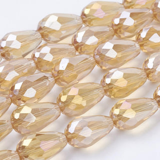 Electroplate Glass Beads Strands, AB Color Plated, Faceted Teardrop, 15x10mm, Hole: 1mm, 50pcs/strand. (See Color Options)