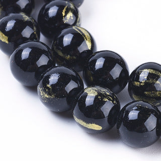 Natural Mashan Jade (Black with Gold Powder) * Round  (8mm).  Approx 50 Beads.