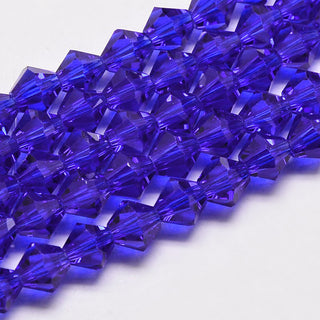 Bicone Beads Faceted.  Dark Blue (4 x 4mm).  (Approx 95 Beads/strand).