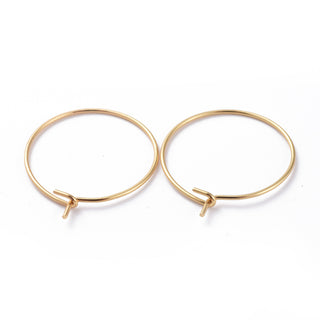 20 Pack (10 Sets)18K Gold Plated- Stainless Steel Hoop Earring Findings.  21 Gauge.  (See Diameter Size Options)