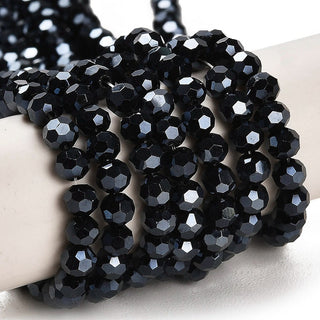 Electroplate Glass Bead Strands, Pearl Luster Plated, Faceted, Round, Prussian Blue, 4mm. (approx 100 beads per 15" Strand)