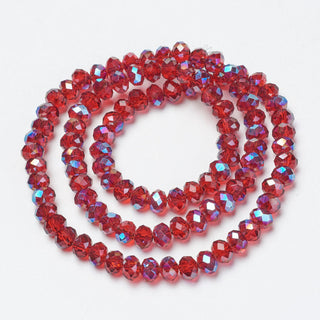 Electroplate Glass Beads Strands, Half Plated, Blue Plated, Faceted, Rondelle, Fire Brick Red, 6x5mm, Hole: 1mm; about 92 beads