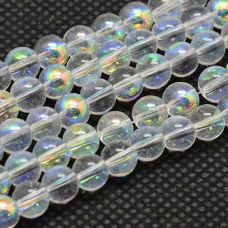 Electroplate Glass Round Bead Strands, AB Half Plated, Grade AA, Clear, 8mm, Hole: 1mm, about 53pcs/strand,15.7 inch