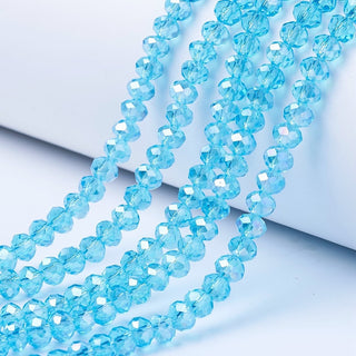 Electroplate Glass Beads Strands, AB Color Plated, Faceted, Rondelle, Cyan Blue, 2.5x2mm, Hole: 0.4mm, about 199pcs/strand, 13.4 inch(34cm)