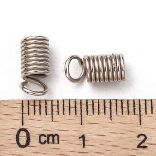 Iron Coil Cord Ends, Platinum, 9x5mm, Hole: 3.5mm.  Packed 50.