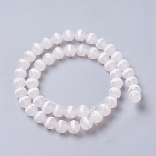 Agate (DZI Tibetan Style Rounds).  White Smoke with White Line Pattern.  16" Strand.  (8mm Bead.  Approx 48 Beads)