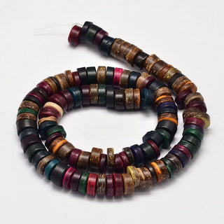 Natural Coconut Disc Bead Strands, Mixed Color, 9x3~5mm, Hole: 3mm, Approx 110 Beads.