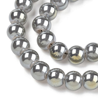 Electroplate Glass Beads Strands, Imitation Jade, Rainbow Plated, Round, Silver, 5.5x6~6.5mm, Hole: 1mm, approx 120 Beads.