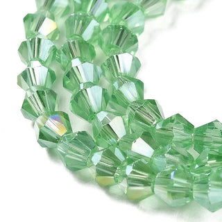 Transparent Electroplate Glass Beads Strands, AB Color Plated, Faceted, Bicone, Light Green, 3 mm, Hole: 0.7mm, about 145~150pcs/strand