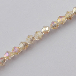 (3MM).  Beige with an  AB Coating.  Bicone Glass Bead 17" Strands, Grade AA, 3x3mm, Hole: 1mm
