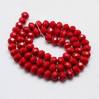 Electroplate Glass Faceted Abacus Beads Strands, Half Plated, (Opaque Crimson Red), 10x8mm, Hole: 1mm.  (Approx 65 Beads)