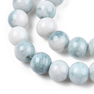 Opaque Crackle Glass Round Beads Strands, (8mm).  Imitation Stones, Round, Pastel "Shades of Blue and White" Colors, Hole: 1.5mm, approx 50 Beads.