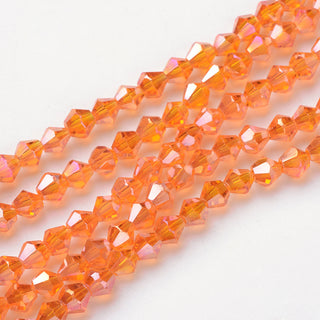 Faceted Bicone Glass Beads Strands, Dark Orange AB Plated, 2x3mm, Hole: 0.5mm; about 100pcs/strand, 7.5" strand.