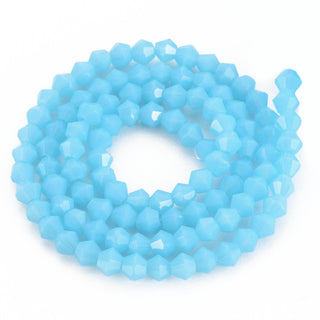 Opaque Solid Color Glass Beads Strands, Faceted, Bicone, Light Blue, 4.5x4mm, Hole: 1mm, about 92~96pcs/strand