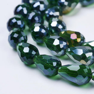 Electroplate Glass Beads Strands, AB Color Plated, Faceted Teardrop, 15x10mm, Hole: 1mm, 50pcs/strand. (See Color Options)