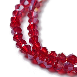 (3MM).  Dark Red with an  AB Coating.  Bicone Glass Bead 17" Strands, Grade AA, 3x3mm, Hole: 1mm