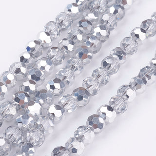 6mm Faceted (32 Facets)- Round Crystals *Electroplated Clear with Silver half Plating  (approx 100 Beads)