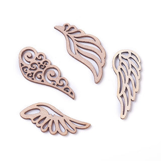 Wooden Cabochons, Laser Cut Wood Shapes, Wing, BurlyWood, 57~57.5x22~29.5x2mm.   (Packed 20 Wings)