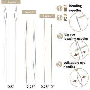 BEADING NEEDLE ASST #10 +#12 +BG EYE +TWST- Total of 6 Needles in a Package.  (Basic Elements Brand).)