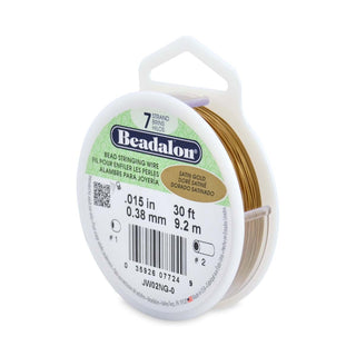 Beadalon 7 strand.  .015 in. 0.38mm.  Satin Gold  Color.  30Ft