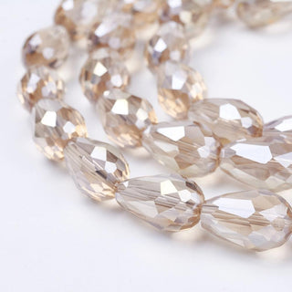 Electroplate Glass Beads Strands, AB Color Plated, Faceted Teardrop, 15x10mm, Hole: 1mm, 50pcs/strand. (See Color Options)