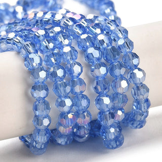 Electroplate Glass Bead Strands, AB Plated, Faceted, Round, Cornflower Blue, 4mm.  (approx 100 beads per 15" Strand)