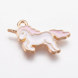 Alloy Enamel Pendants, Unicorn, Light Gold, Pink, 20x15x1.5mm, Hole: 1mm.  (Sold Individually)