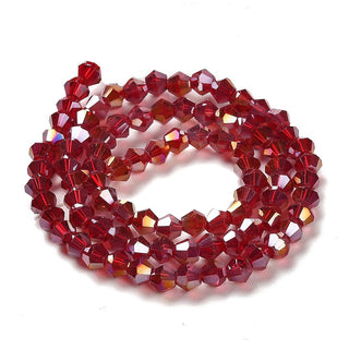 Transparent Electroplate Glass Beads Strands, AB Color Plated, Faceted, Bicone, Dark Red, 4x4mm, Hole: 0.8mm, about 82~85pcs/strand, 30.5~31cm