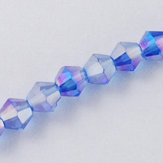 (3MM).  Dodger Blue with an  AB Coating.  Bicone Glass Bead 17" Strands, Grade AA, 3x3mm, Hole: 1mm
