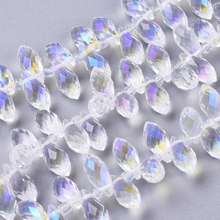 Crystal Glass Beads Strands, Faceted, Clear AB, 12x6mm, Hole: 1mm; about 100pcs/strand, 16.5"