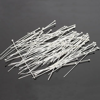 Silver Color Plated Brass Ball Head Pins, Size: about 0.5mm thick, 24 Gauge,, 40mm long, Head: 1.5mm, *Approx 200~250pcs/20g