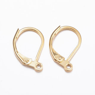 304 Stainless Steel Leverback Earring Findings, with Loop, Real 24K Gold Plated, 15.5x10x1.5mm, Hole: 1.5mm.  (Packed 10 hooks/ 5 Pair)