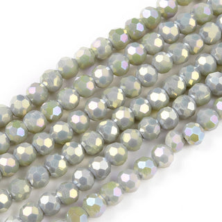 Glass Faceted 4mm ROUND Beads.  *Full Rainbow Plated Electroplate.  Grey. *approx 100 Beads.