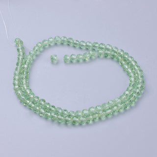 4mm Faceted Round Crystals * Pale Green  (approx 100 beads per 15" Strand)