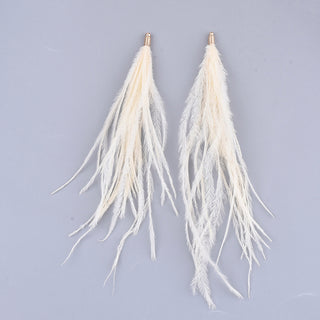 Ostrich Feather, with Brass Finding, 130~170x4mm, Hole: 1.6mm.  Sold Individually