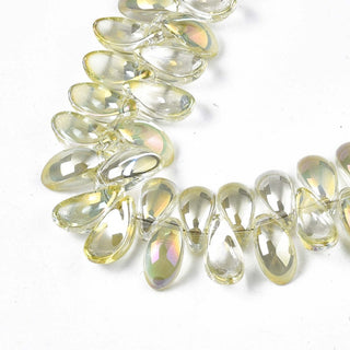 Electroplate Glass Beads Strand, Half Plated, Side Drilled, Paddle Leaf,  6x12.5x4.5mm, Hole: 0.9mm *approx 100 Beads.  (See Color Options).