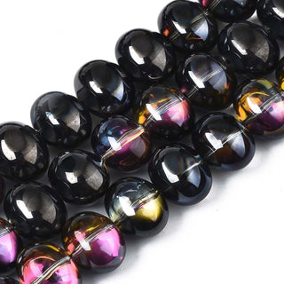 Electroplate Glass Beads Strand, Half Plated, Oval, Black Plated, 10.5~11.5x14x10mm, Hole: 1mm.  (Approx 58 Beads)