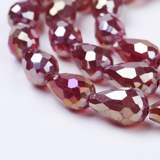 Electroplate Glass Beads Strands, AB Color Plated, Faceted Teardrop, 15x10mm, Hole: 1mm, 50pcs/strand. (See Color Options)