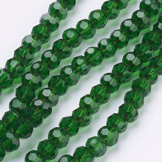 4mm Faceted Round Crystals * Green  (approx 100 beads per 15" Strand)
