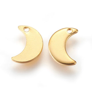 304 Stainless Steel Charms, Moon, Real 18K Gold Plated, 10x7x1mm, Hole: 1.2mm.  (Packed 10 Charms)