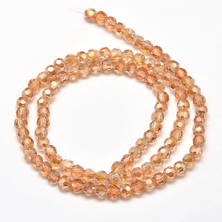 Glass Faceted 4mm ROUND Beads.  *Half Rainbow Plated.  Electroplated. (Sandy Brown)  *approx 100 Beads.