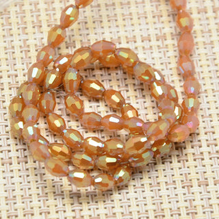 Electroplate Glass Beads Strands, Full Pearl Luster Plated, Faceted, Oval, Orangy Red, 6x4mm, Hole: 1mm; approx 72 Beads, 16".