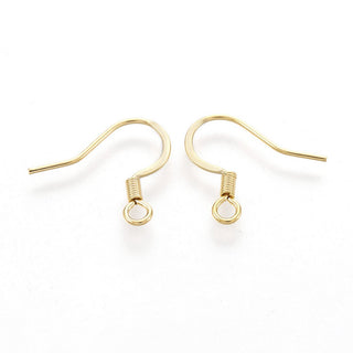 316 Surgical Stainless Steel French Earring Hooks, Flat Earring Hooks, Ear Wire, with Horizontal Loop, Real 18k Gold Plated, 15x16mm, Hole: 2mm.  (Packed 10 Hooks/ 5 Sets)