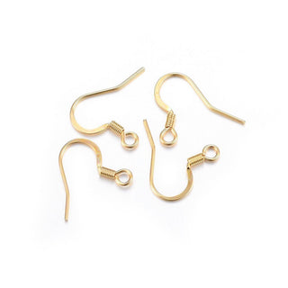 304 Stainless Steel French Earring Hooks, Flat Earring Hooks, Ear Wire, with Horizontal Loop, Real 18k Gold Plated, 15x17x2mm, Hole: 2mm, Pin: 0.7mm  (Packed 10 ear wires- 5 sets)