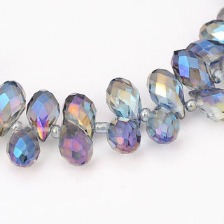 Crystal Glass Beads Strands, Faceted, Drop, Full Rainbow Plated Royal Blue.  13x8mm, Hole: 1mm; about 100pcs/strand, 16.5" (Copy) (Copy)