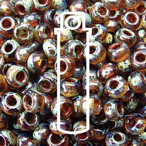 Seed Bead (MIYUKI 6/0)  Round.  (Picasso Transparent Light Smoky Topaz)  20gm tube.
